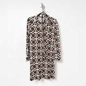 Young At Heart Patterned Stretch Jersey Spring‎ Casual Chic Midi Dress Brown
